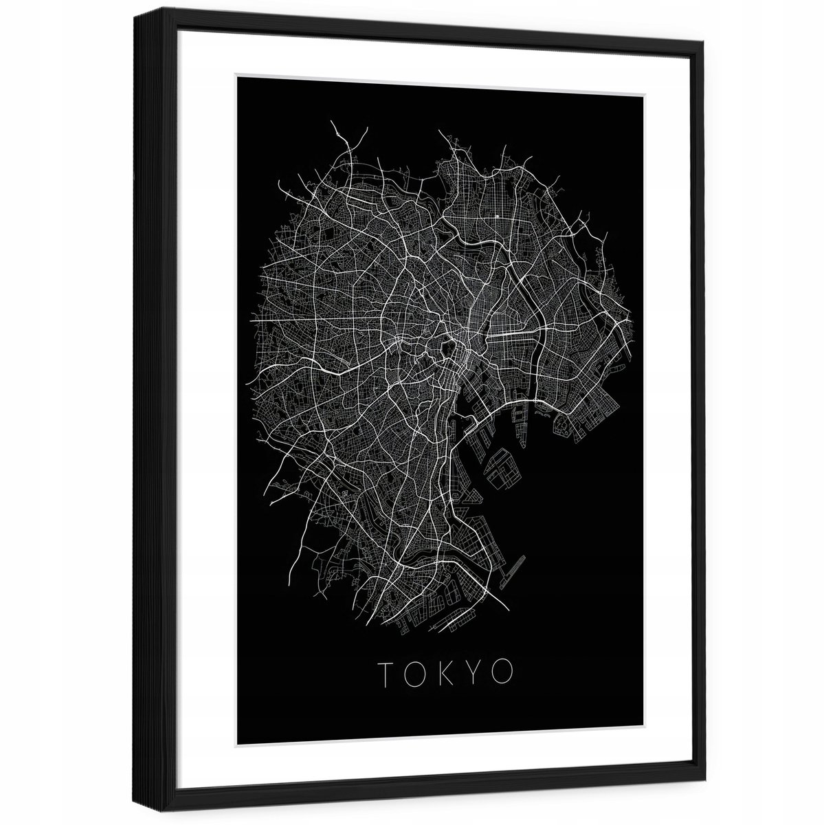 WALLARENA Schilderij met reliëf en passe-partout 60x40 cm - zwarte lijst - skyline van Tokio in loftstijl - wanddecoratie voor woonkamer en slaapkamer