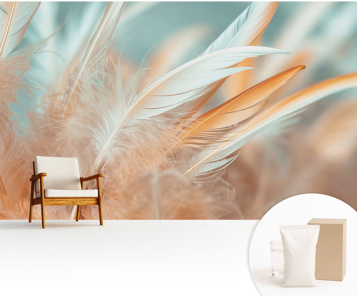 Wallfluent Fotobehang - Wit Vliesbehang - 416x254 cm - Fijne Veren Muurschildering - Slaapkamer behang Achtergronden En Patronen - Fotobehang Vlies - Slaapkamer behang