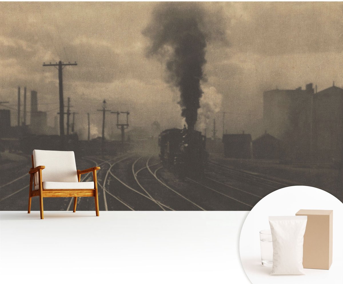 Wallfluent Fotobehang - Geel Vliesbehang - 416x254 cm - Industrielandschap Muurschildering - Gang behang Architectuur - Fotobehang Vlies - Slaapkamer behang