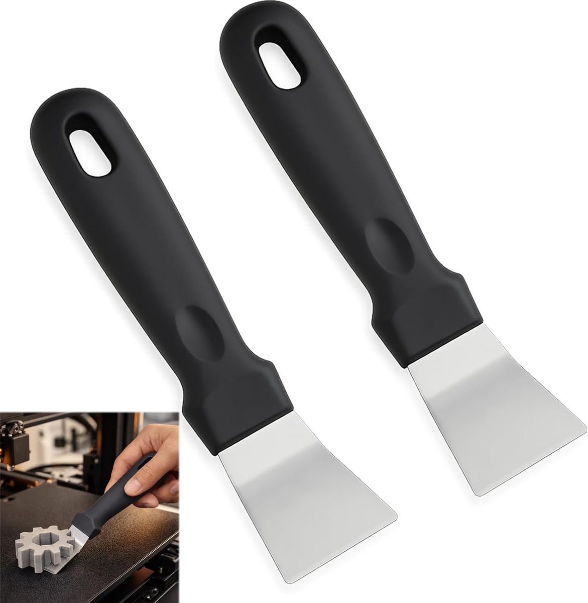 2 stuks 3D-printerspatel, roestvrijstalen schraper met rechte kop en antislip kunststof handvat. Professionele - ShopVlot