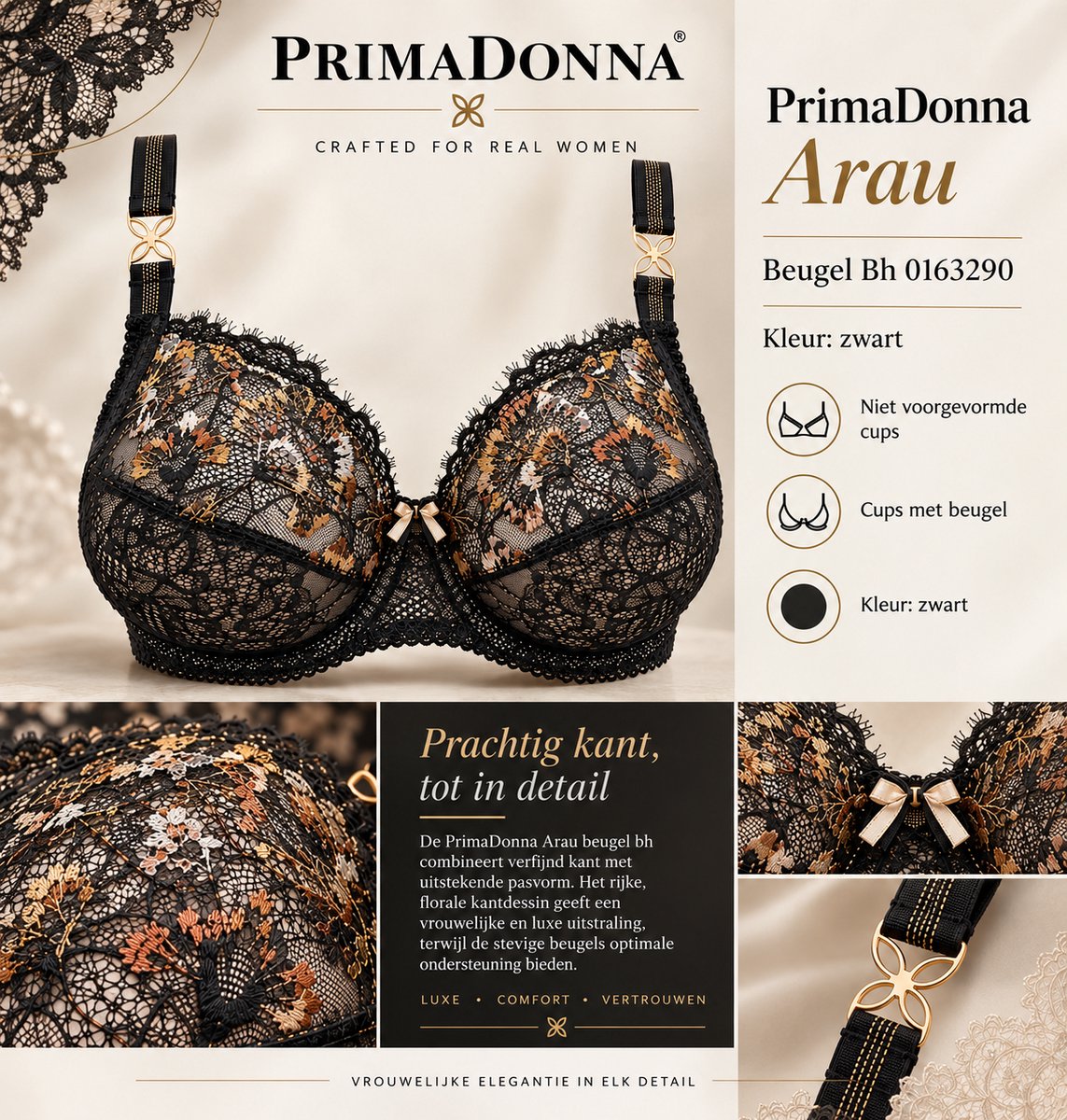 PrimaDonna Arau Beugel Bh 0163290 Zwart - maat EU 85F / FR 100F