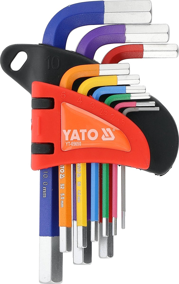 YATO YT-05650 Inbussleutelset - 9-Delig - S2 Staal (HRC 58-62) - Korte Inbussleutels met Kleurcodering - 1.5 t/m 10 mm