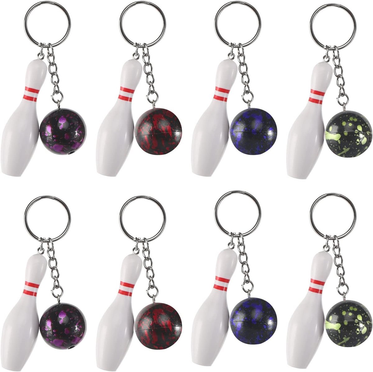 Mini Bowling Pins Sleutelhanger Set van 8 Stuks, Perfect voor Bowling Feestjes, Cadeau voor Kinderen en Vrienden, Wit