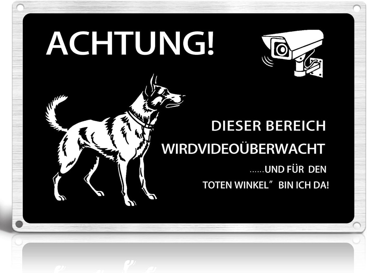 Videobewaking bord 30 x 20 cm - aluminium - voorzichtig hond schild - beveilig uw privégrondstuk - ShopVlot