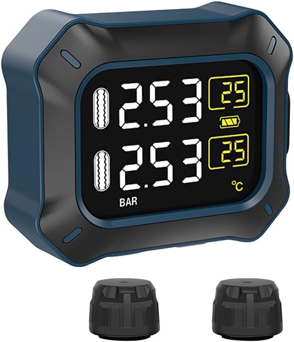 TPMS Bandenspanningscontrolesysteem voor motorfiets, draadloos, bandenspanning en temperatuurbewakingstool, USB Power - ShopVlot