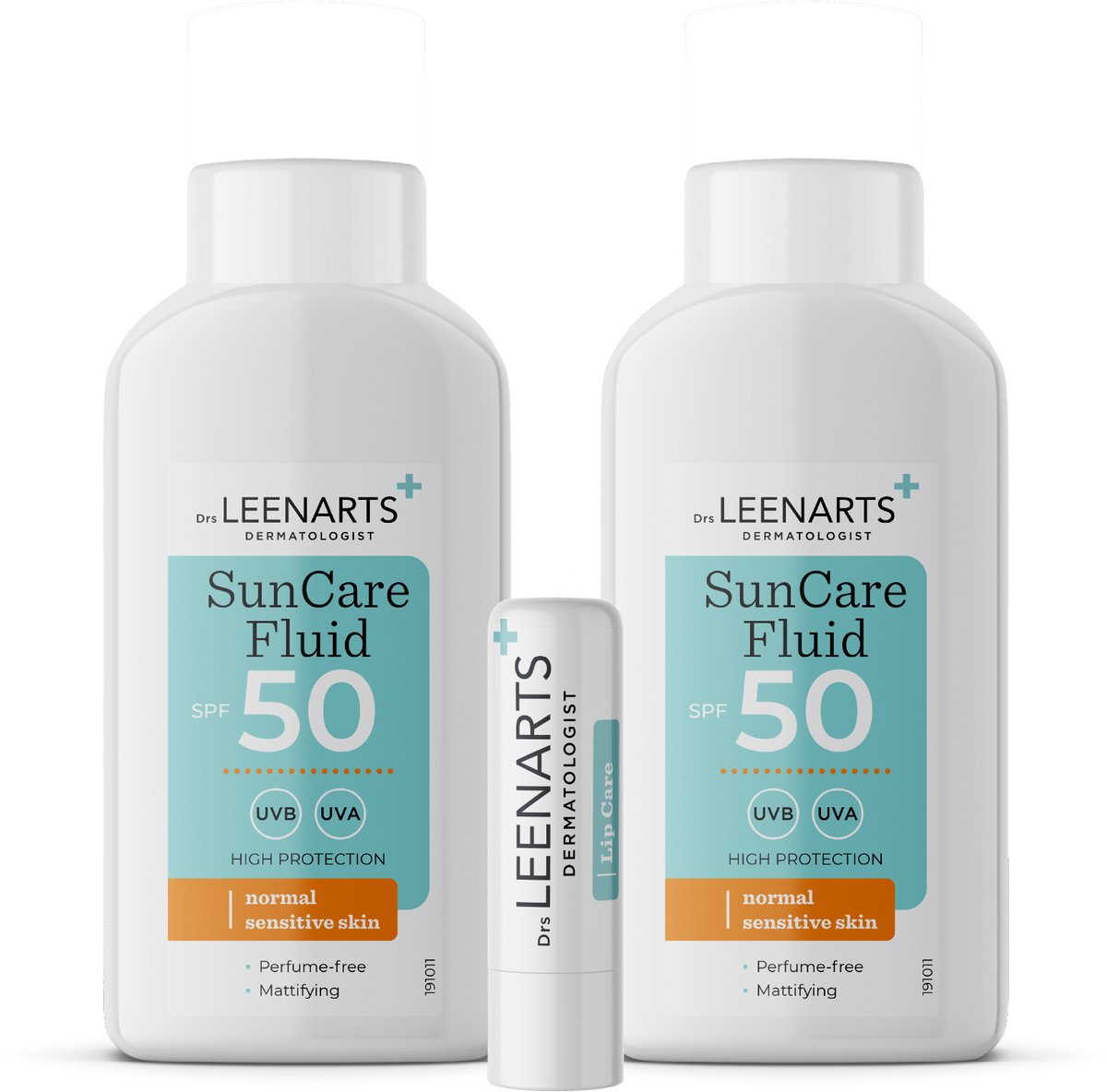 Drs Leenarts Zonnebrand Gezicht – Suncare Fluide SPF 50+ – Parfumvrij – 2x 50 ml met 1 lipbalm