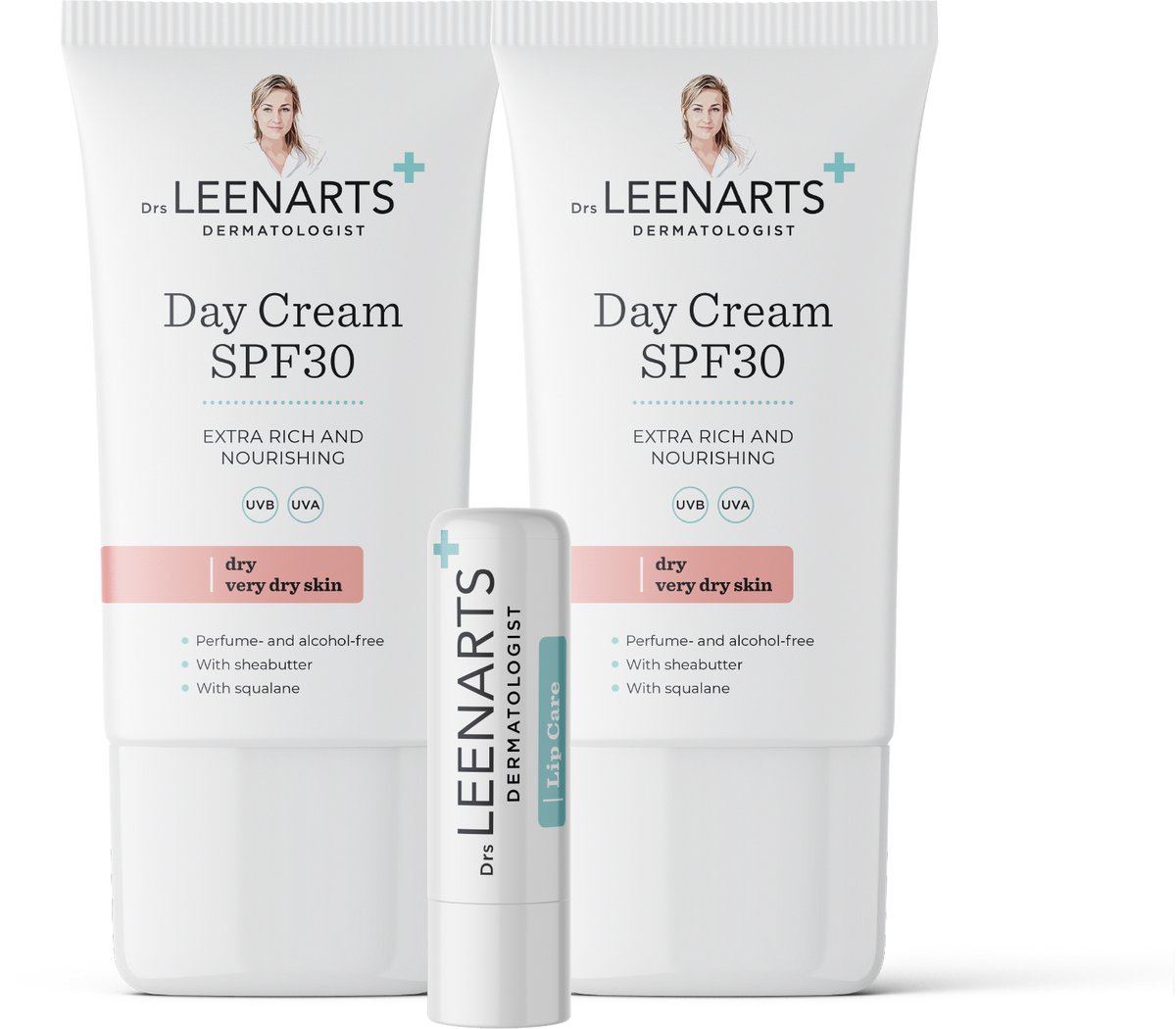 Drs Leenarts 2x Dagcrème SPF30 – 50 ml – Voor zeer droge huid – Parfum‑ & alcoholvrij - Met 1 lipbalm
