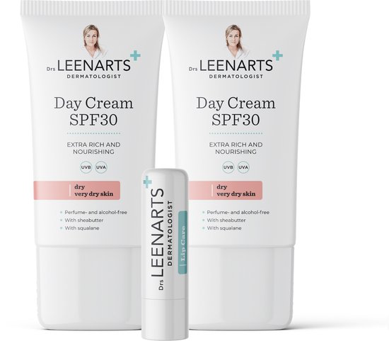 Drs Leenarts 2x Dagcrème SPF30 – 50 ml – Voor zeer droge huid – Parfum‑ & alcoholvrij - Met 1 lipbalm
