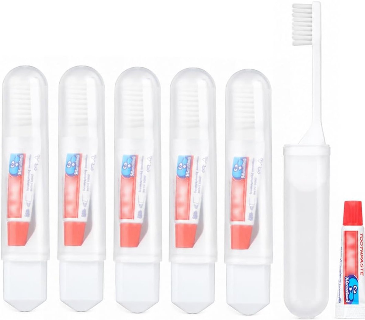 Reistandenborstel 6 stuks - inklapbaar 11,5-18 cm - rood-wit - ideaal voor onderweg - ShopVlot