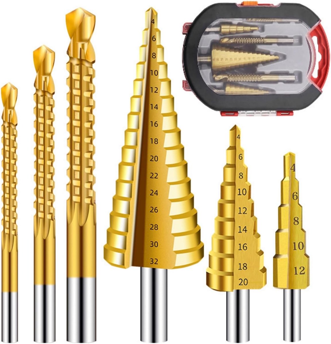 Boorkop set 6-delig - Titanium gecoat - HSS stap- en twistboor - Voor nauwkeurig boren in metaal en hout - ShopVlot