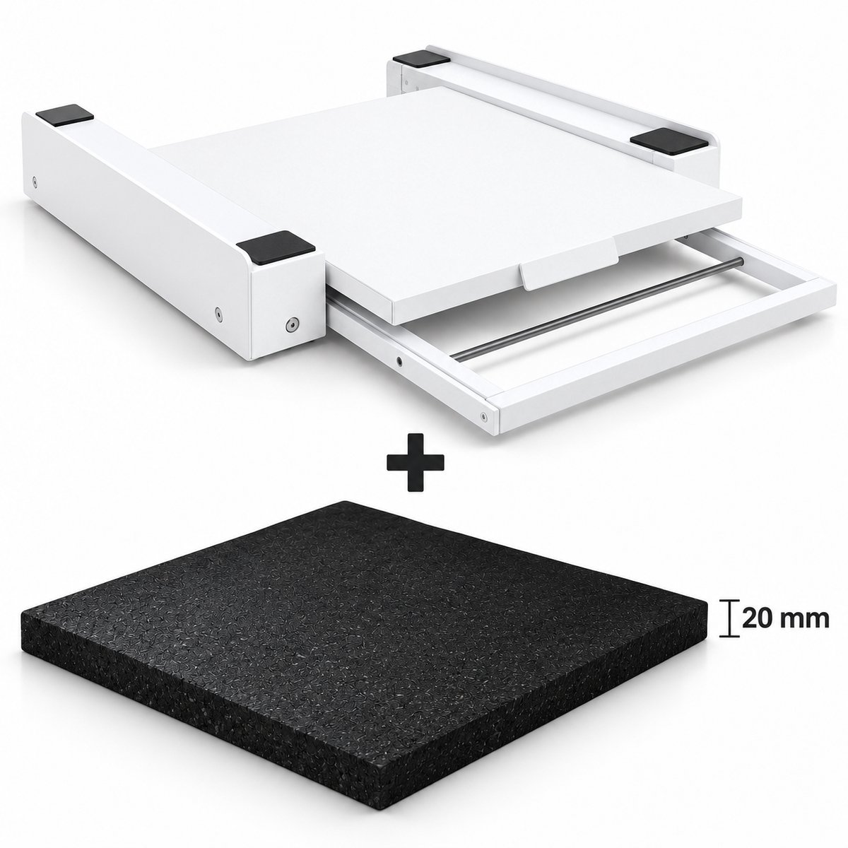 ProductXpert Stacko™ - Stapelkit & Anti Trillingsmat voor Wasmachine en Droger - Tussenstuk - Uitschuifbare Plank met Handdoekhouder - Wit- AntiSlip - Geluidsdempende Antislip Mat - 620 x 620 x 20 mm