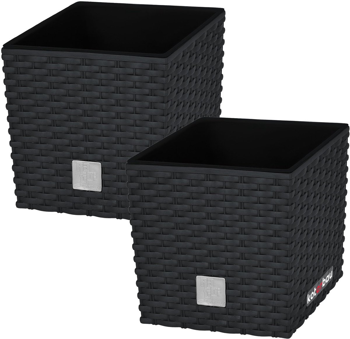 KOTARBAU® Vierkante Bloempot met Inzetpot - Vierkante Plantenbak 22x22 cm 2 Stuks - Plantenpot 9,8 L - Plantenbak - Kunststof - Rotanlook - Antraciet