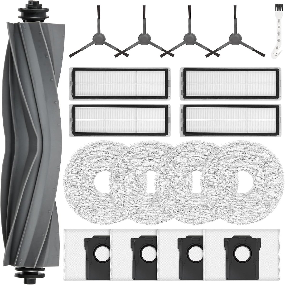 18 stuks accessoires voor Dreame L10s Plus robotstofzuiger, reserveonderdelen met 1 hoofdborstel, 4 stofzakken, 4 dweilpads, 4 HEPA-filters, 4 zijborstels, 1 reinigingsborstel