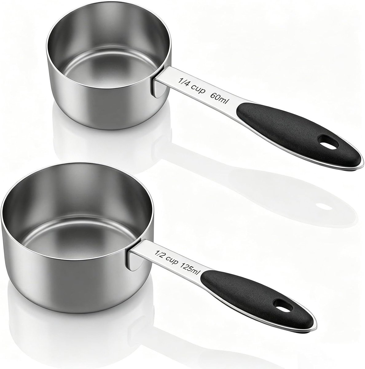 2 stuks koffiedoseerlepels, 60 ml, 125 ml, roestvrij staal, koffielepels met lange handgreep, maatlepel, doseerlepel voor koffie, thee, melkpoeder, specerijen, maatbeker, keuken, bakken