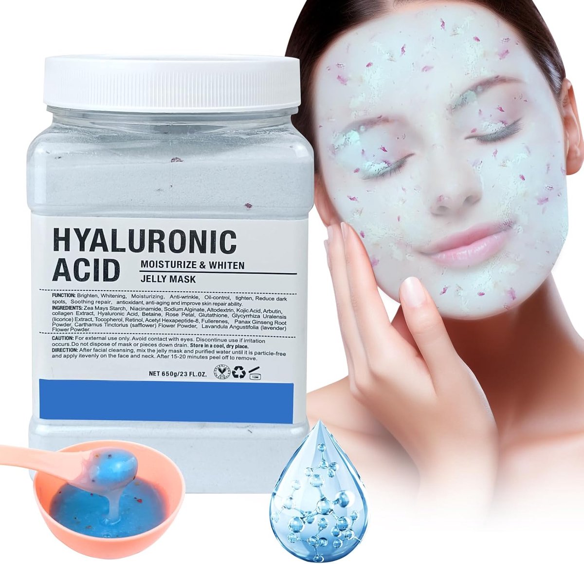 Mask Powder voor gezicht, hydraterend en voedend jelly-gezichtsmasker, professioneel spa-gebruik, peel-off gezichtsmasker, diepeffectieve hydratatie & glow voor alle huidtypes 680 ml