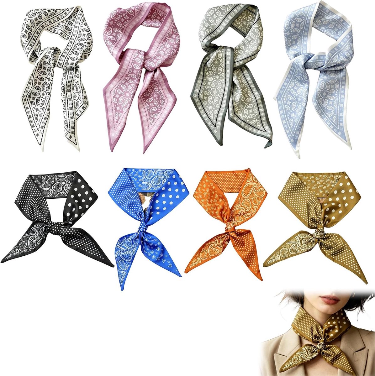Satijn Haarbandana Set, 8 Stuks, 89x6cm