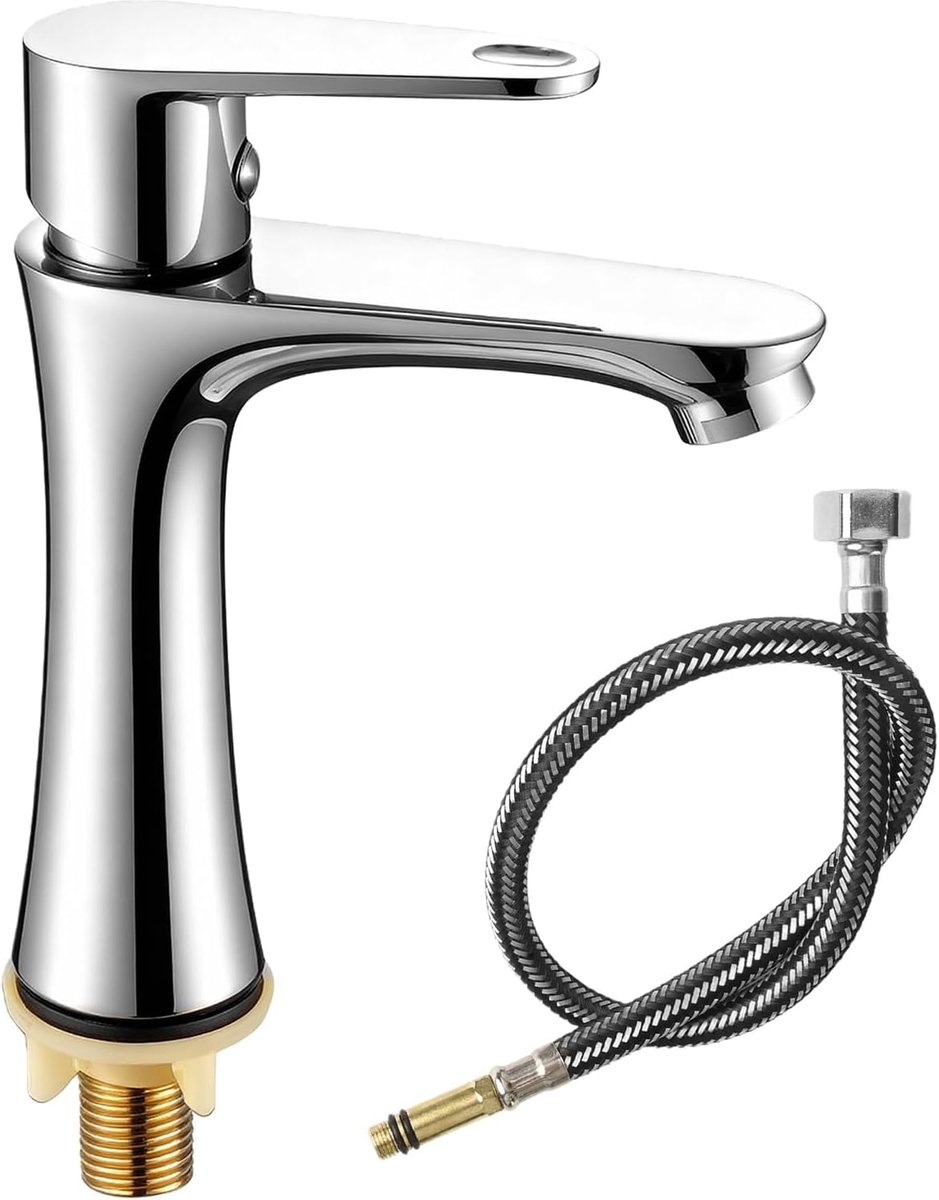 Kraan roestvrij staal koud water armatuur met 80 cm verbindingsslang, waterkraan koud water badkamer wastafel gasten WC eenhendelarmatuur voor badkamer gasten, toilet