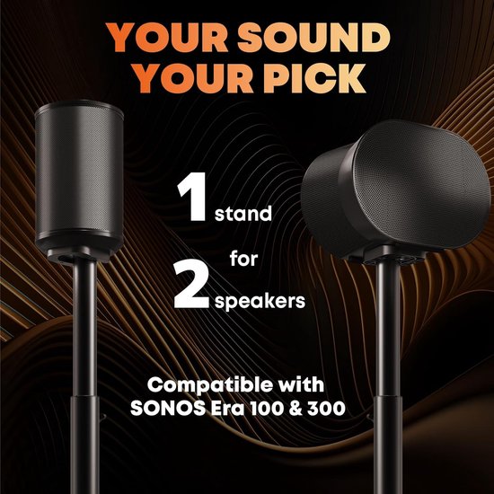 Luidsprekerstandaarden voor Sonos Era 100 SL, Era 100 en Era 300, Verstelbare hoogte, Vloerstandaarden 74-99 cm, Maximaal draagvermogen 5 kg per standaard, 1 paar, Zwart — afbeelding 2