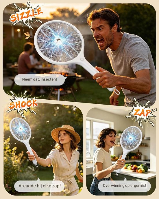 Electric Fly Zapper, 4000V Bug Swatter Racket Mosquito Killer, USB-C Rechargeable with Safe 3-Layer Mesh & LED Light, Lightweight Handy Fly Bat for Indoor, Outdoor, Home & Camping — afbeelding 5