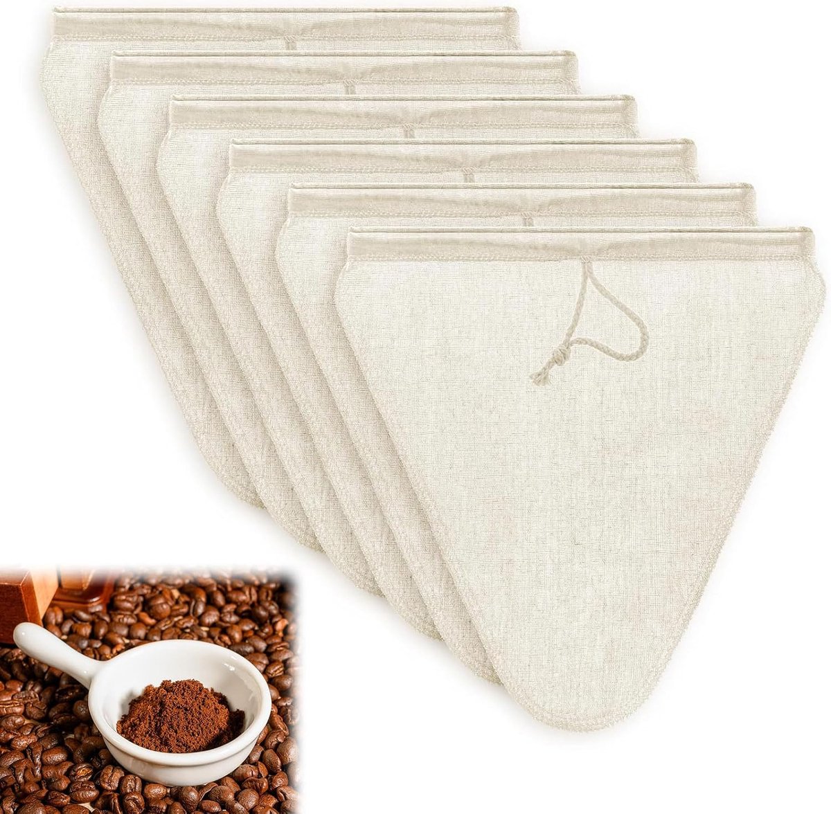 6 stuks, 25 x 30 cm, herbruikbaar, met trekkoord, groef, melkzak, multifunctioneel, wasbaar, fijnmazige passeerdoek, filterdoek voor kaas, vruchtensap, koffie, groentesap