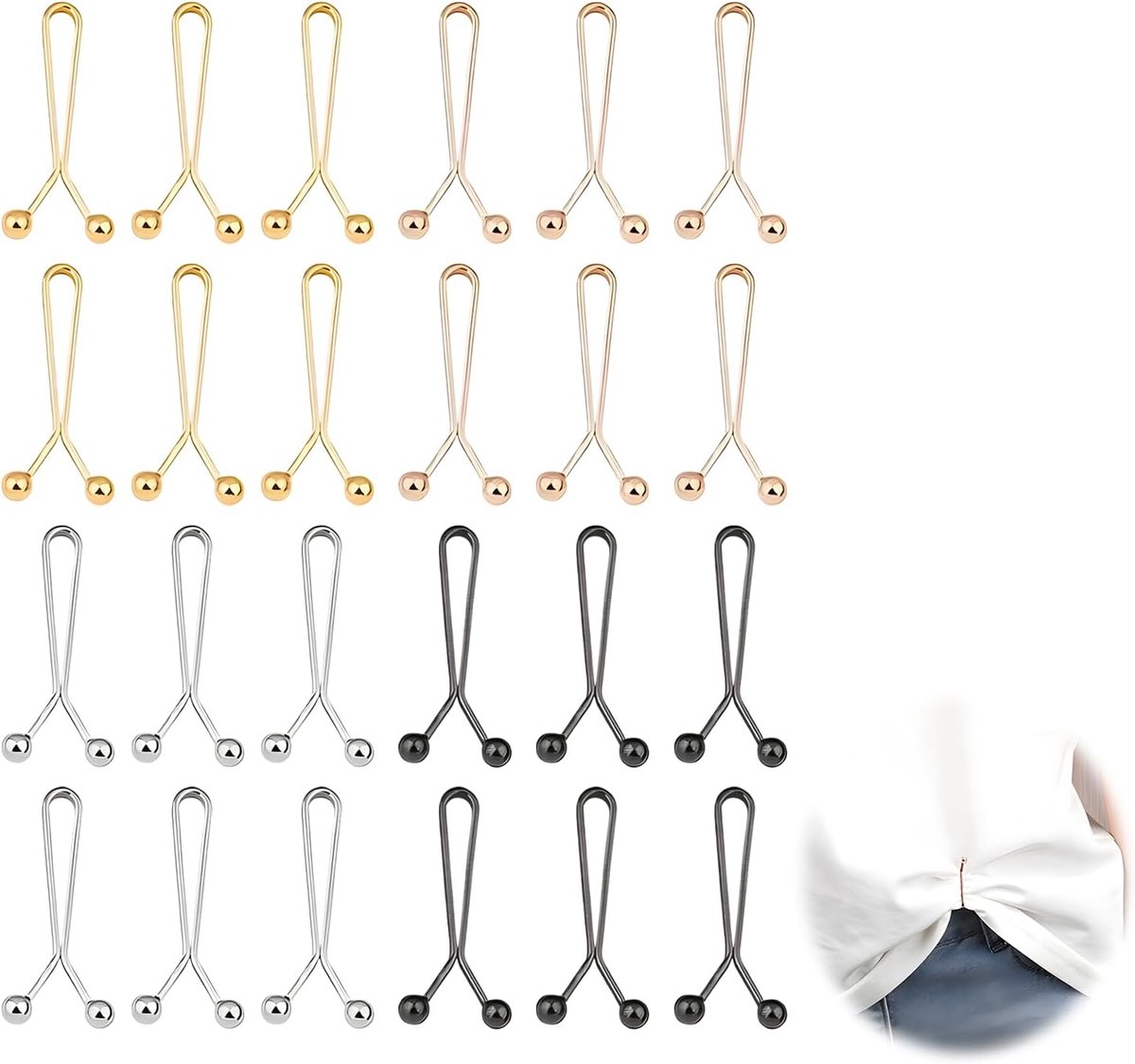 Set van 24 stuks, pinnen en clips voor hijab en kleding, afneembare snapshotknopen voor jeans en broeken, maatversteller, spanklemmen, veiligheidsspelden en U-clips