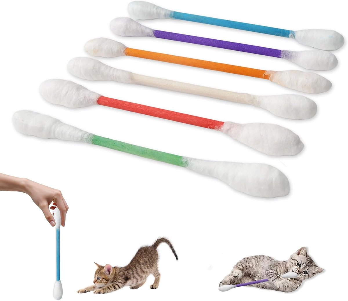6 stuks wattenstaafjes kattenspeelgoed, enorm Q-tip kattenspeelgoed met kattenkruid voor katten en kittens, tandverzorging, verveling en interactieve bezigheid voor indoor katten