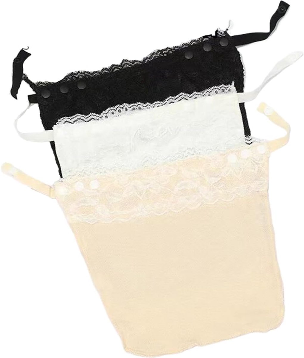3 stuks beha-inzetstuk, blouse-kraag inzetstuk dames, kant clip-on mock camisole beha inzetstuk overlay modesty panel vest, kanten mock camisole snappy bh insert overlay, beha bandjes clip