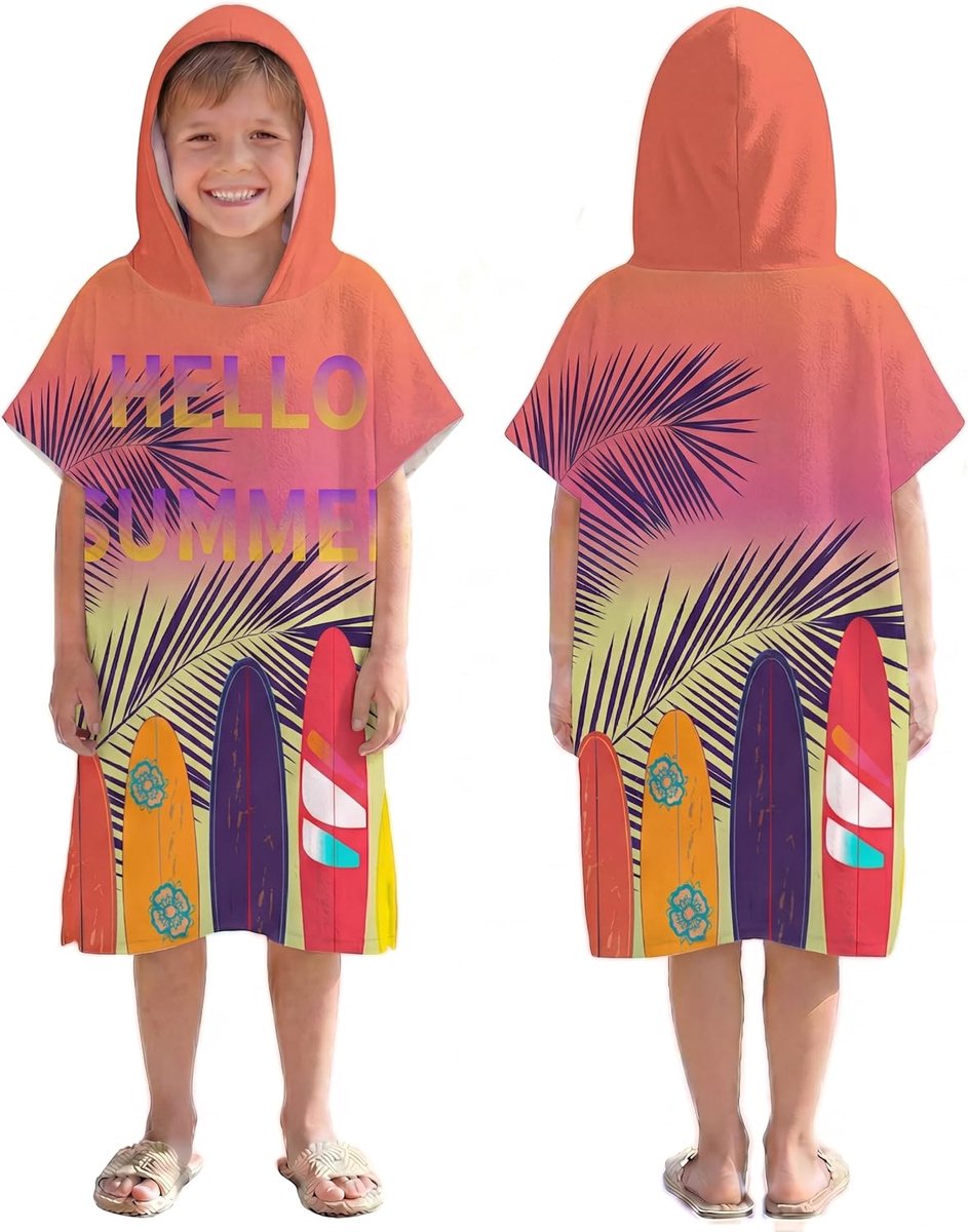 Sneldrogende surfponcho, omkleedhanddoek met capuchon voor kinderen, van microvezel, geschikt voor zwemmen, strand, surfen, duiken, thuis, warmwaterbronnen of na het baden