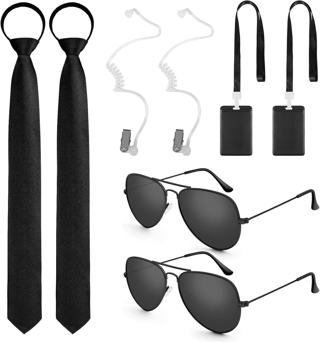 Stropdas met ritssluiting, zonnebril, ID-kaart, headset voor mannen, jongens, Halloween-feesten, rollenspellen, veiligheid op de bruiloft