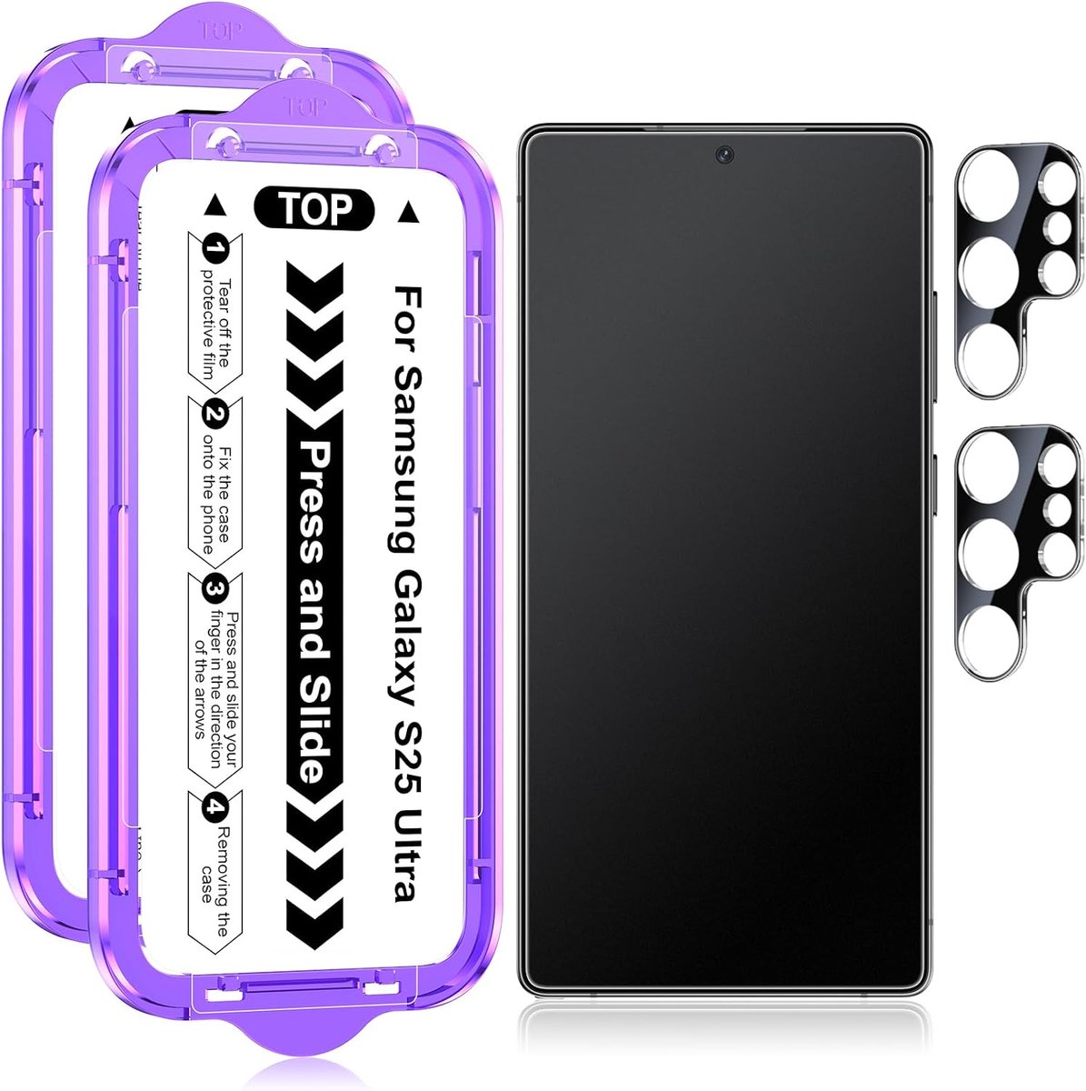 Gehard glas voor Samsung Galaxy S25 Ultra 6,9 inch, 2 × matte displaybeschermfolie en 2 × cameralensbescherming, zelfuitlijning, eenvoudig installatiegereedschap