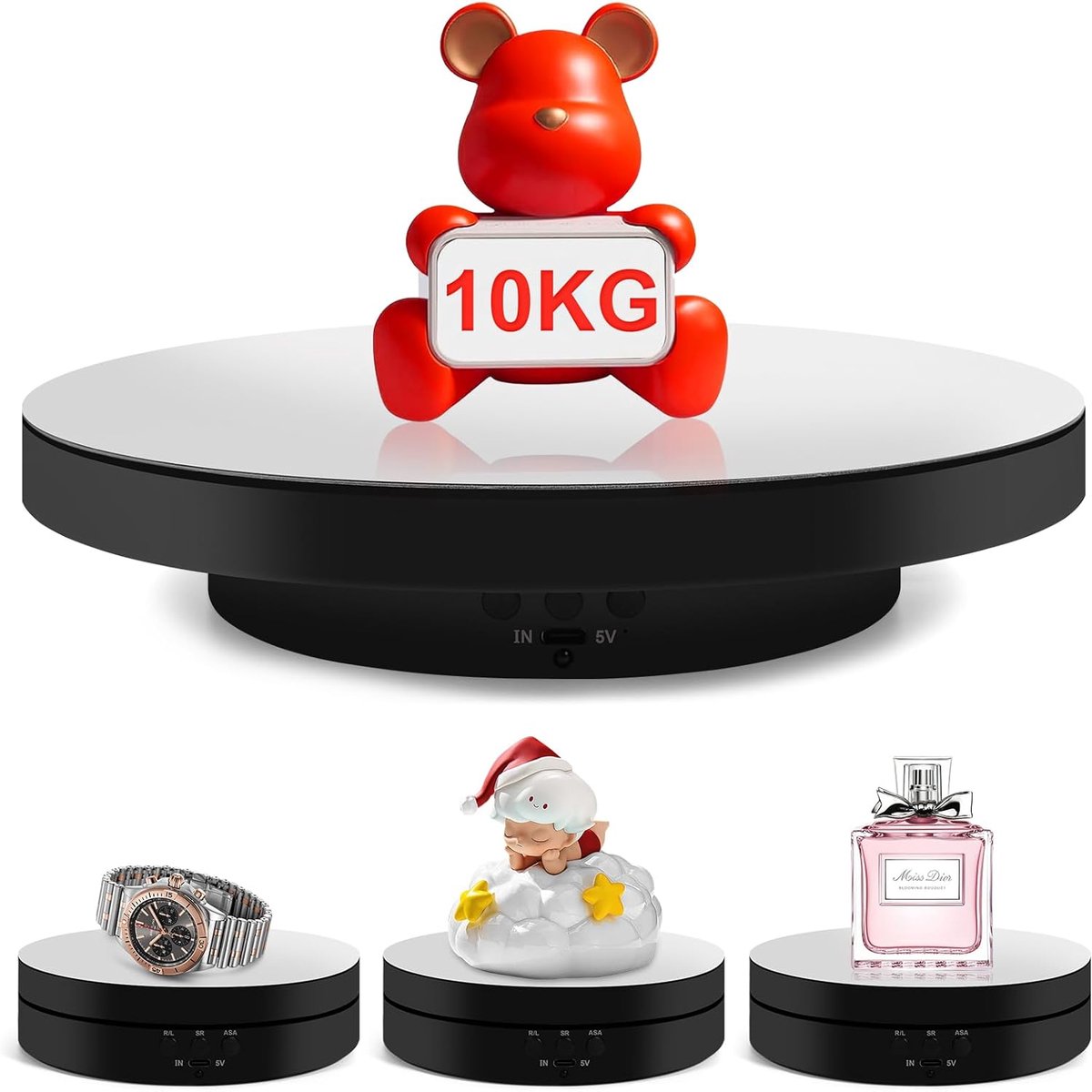 Elektrisch 360°, Gemotoriseerd Draaiplateau met Display, Instelbare Snelheidsrichting, voor Sieraden, Horloges, Digitale Producten - Ideaal voor Video's en Social Media - Zwart
