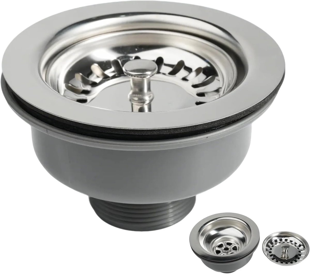Afvoergarnituur voor Spoelbak 114mm G1½ Keuken, zeefkorfventiel van 304 roestvrij staal met zeefmandje + ABS voor 11cm spoelbak afvoer spoelbakafvoer voor Britse standaard spoelbakgaten (83-90