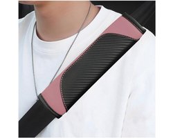 Povtii 2 stuks autogordelhoes, koolstofvezel lederen autogordelpads, hoes, veiligheidsgordelgordelhoezen beschermen uw nek en schouder, universele auto-accessoires (zwart + roze)
