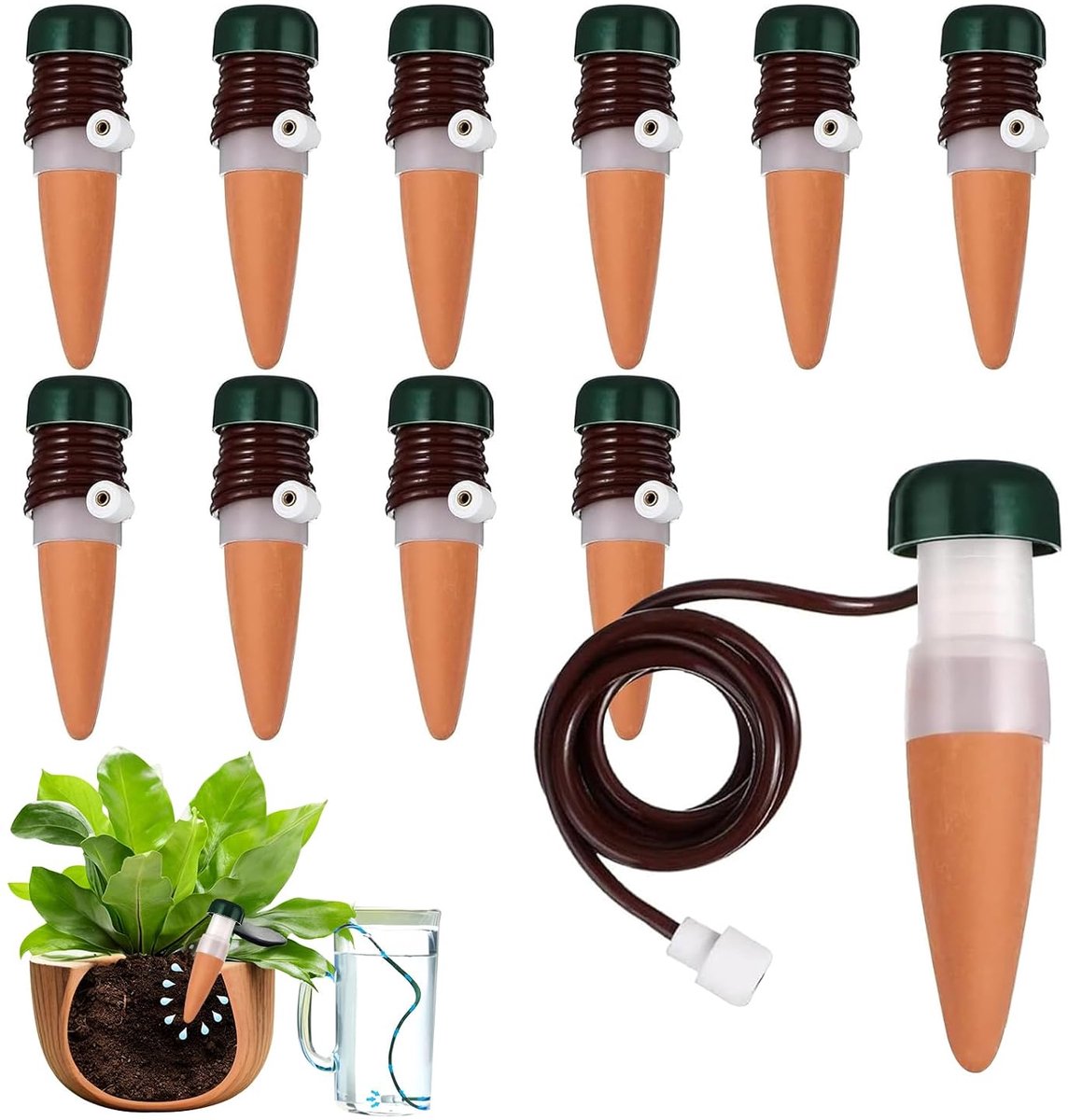 Irrigatie waterdispenser, plantenirrigator met slang, conische container voor bloemenirrigatie, voor kamerplanten, balkon en kamerplanten (10 stuks)