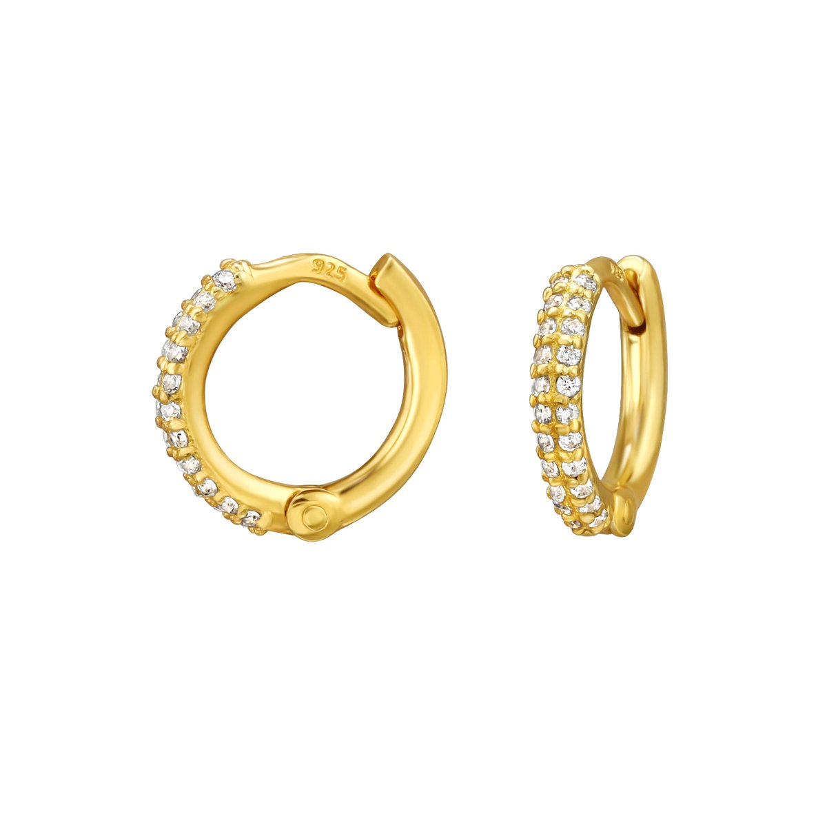 Joy|S - Zilveren oorbellen - 10 mm oorringen met zirkonia - gold plated - klapscharnier sluiting - sterling zilver 925
