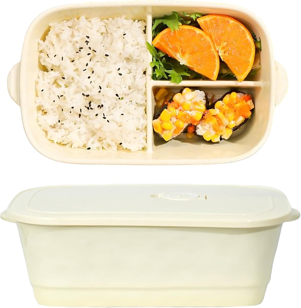 Lunchbox met compartiment, lunchbox met deksel, beige lunchboxen zijn lekvrij afgesloten en herbruikbaar, perfect voor school, kantoor, picknicks, korte uitstapjes of tijdens het rijden
