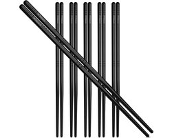 HI NATURE™ Luxe Chopsticks Set - 100% RVS Koreaanse Eetstokjes - Herbruikbaar en Vaatwasserbestendig - 5 Paar - Antislip - Metaal / RVS - Zwart