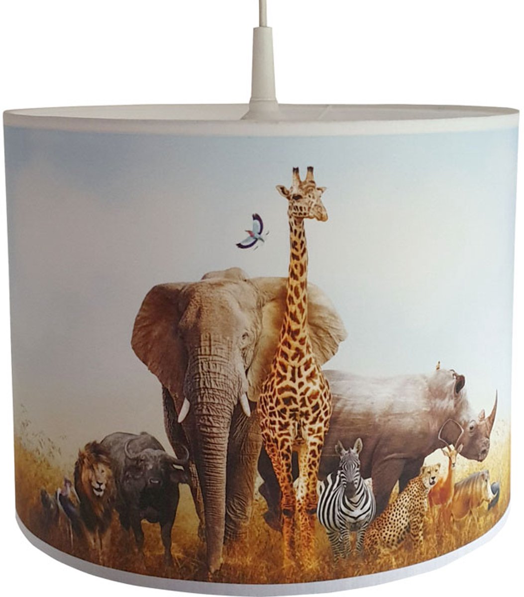 Hanglamp jungle foto-kinderkamer-jungle-olifant-giraf-incl pendel-verlichting-kinderkamerdecoratie