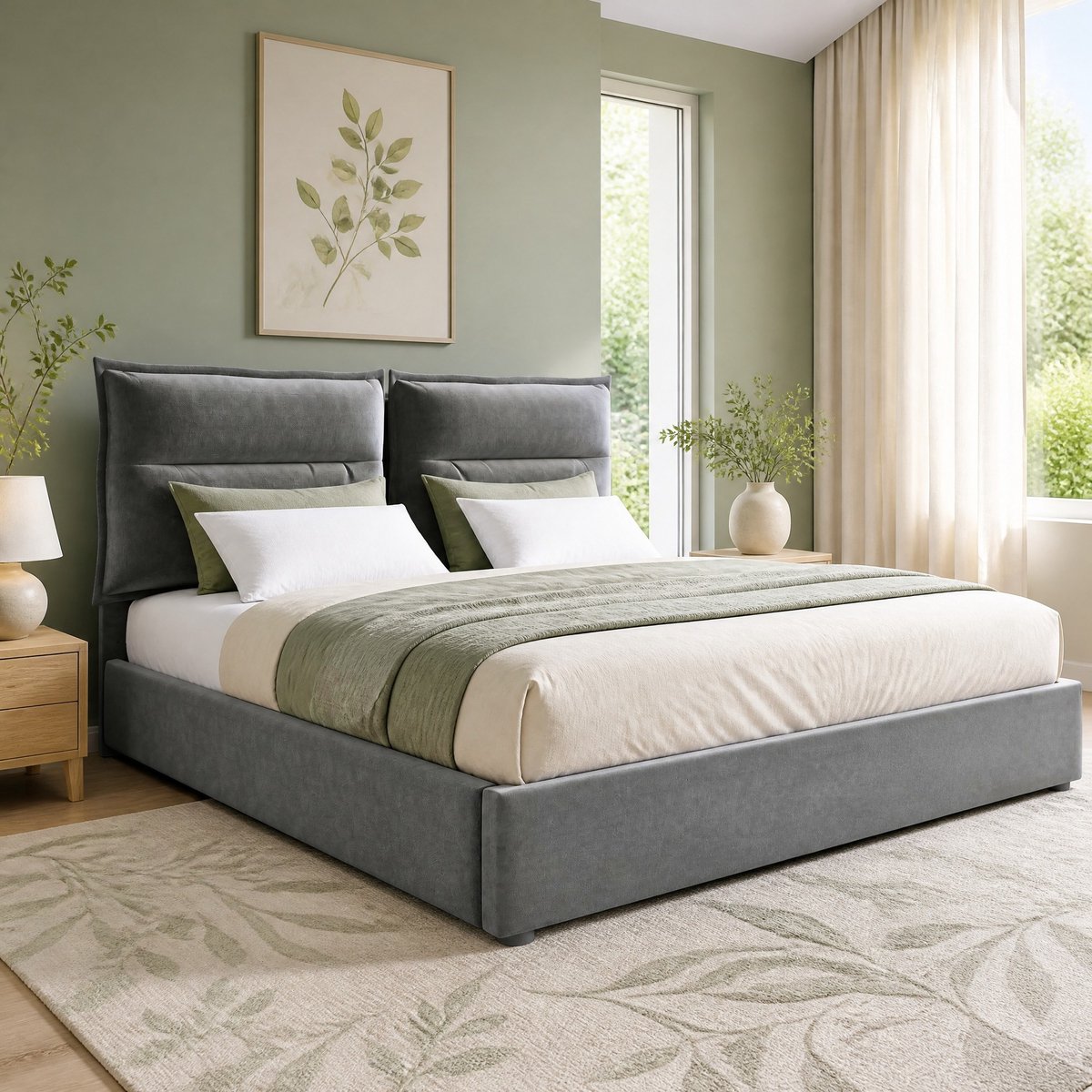 WUVRIE Opbergbed 140x200 cm met verstelbaar hoofdeinde en lattenbodem, grijs