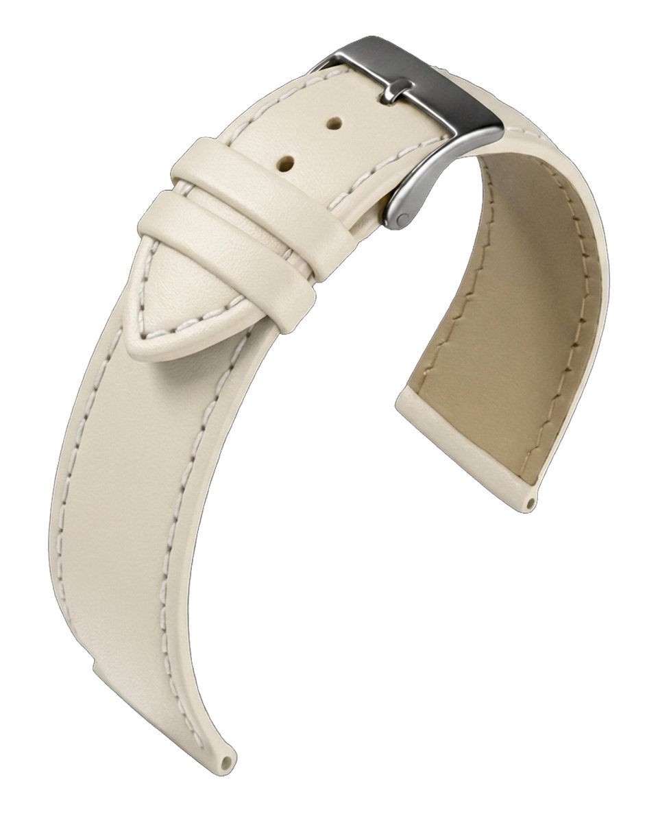 EULIT horlogeband - leer - 16 mm - creme wit - edelmetaal gesp glanzend