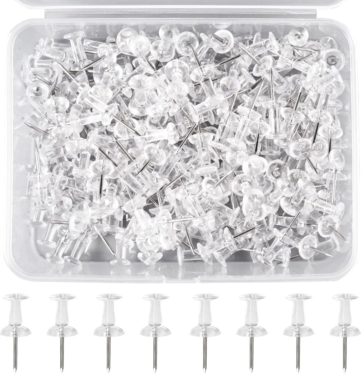 200 stuks transparante punaises met plastic doos, voor kurkbord wereldkaart - ShopVlot