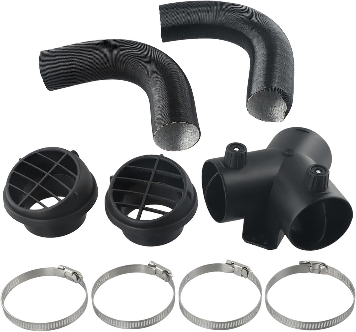 Functional 60mm Duct Y-Piece + Hot Air Outlet Vent & Chrome Hose Clip for Eberspacher Heaters - ShopVlot