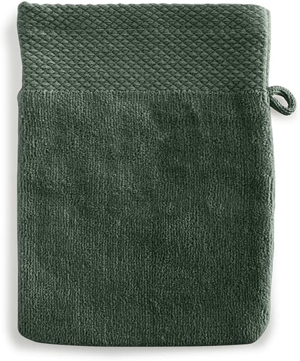 Diamond Velours Washand 100% Katoen 16x21cm - olive green - Set van 6 - ShopVlot