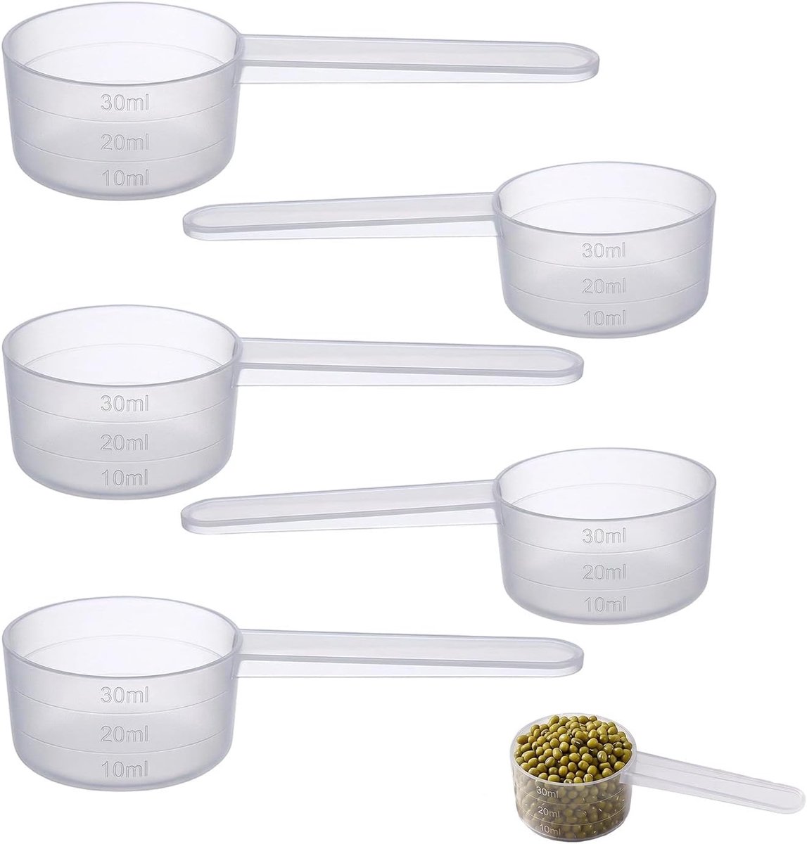 Maatlepel, 5 stuks doseerlepels, maatlepel gram transparante scoop lepel 15 g/30 ml met schaal 15 g weegschaal voor eiwitpoeder waspoeder