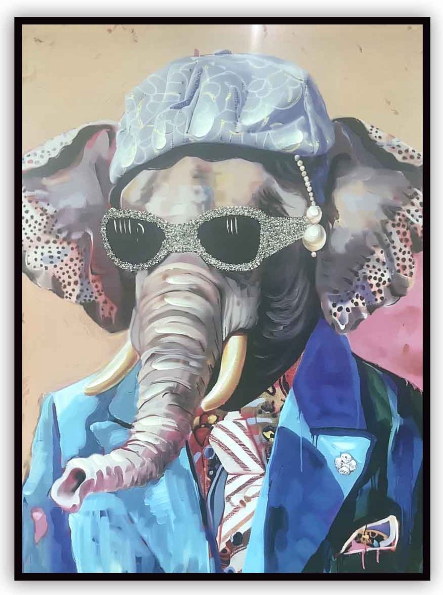 homebound by ky Schilderij cool elephant 60x80cm Meerkleurig