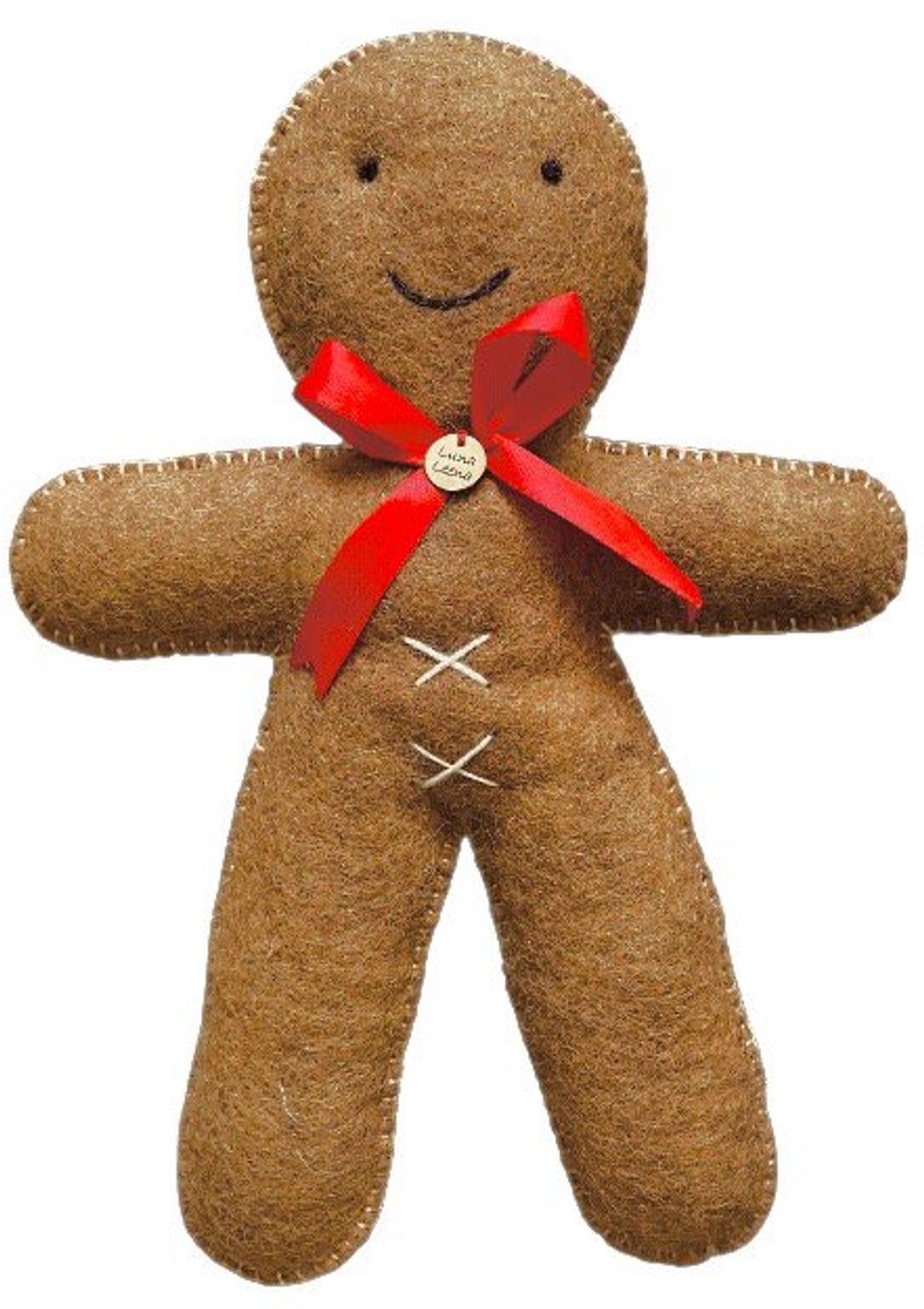 Luna-Leena duurzame gingerbread man large - plat koekemannetje - bruin - wol - handgemaakt in Nepal - peperkoek mannetje - taai taai pop - koekemannetje - kerstcadeau - kerstboom decoratie - cadeau - kerst gift - kerstfeest