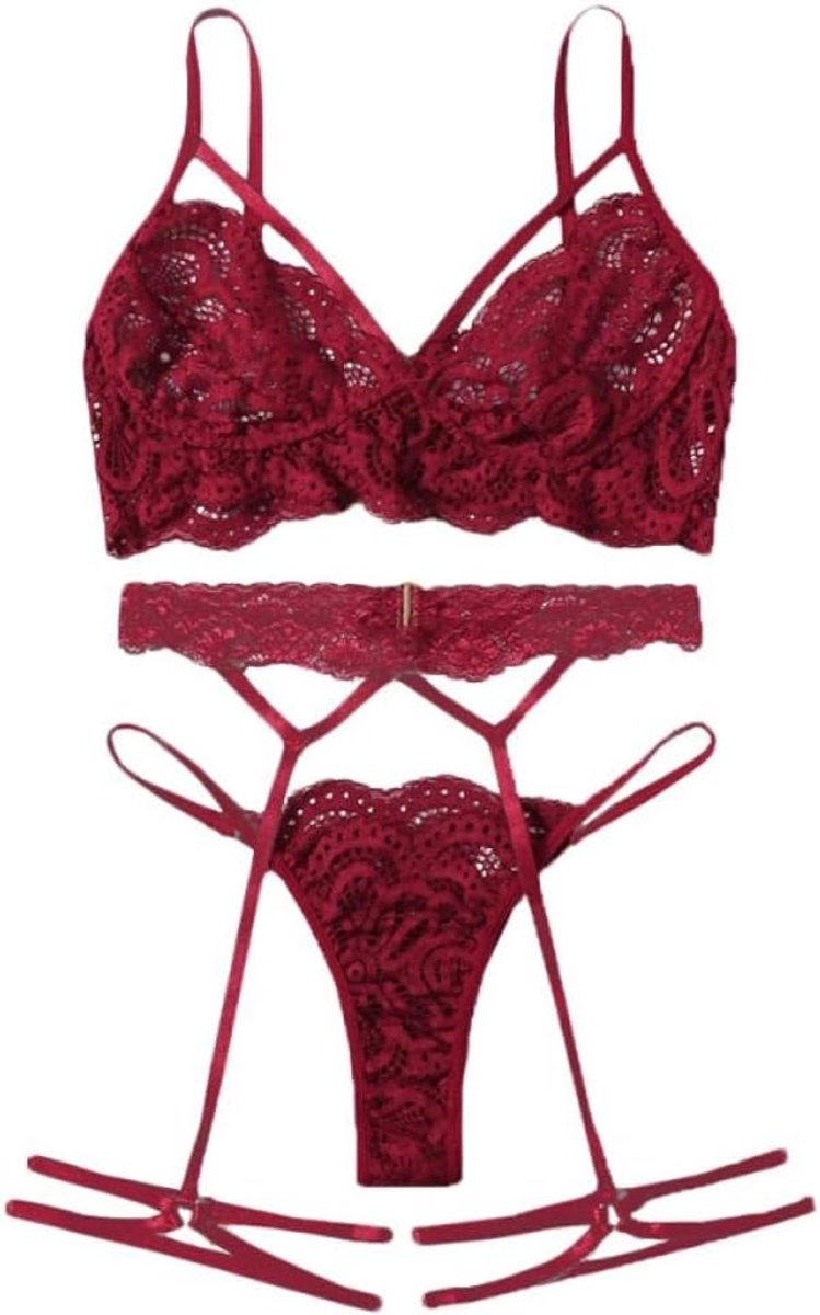 Babydolls, nachtjaponnen & negligés dames Vrouwen Sexy Holle Beha Kousenband String Nachtkleding Transparante Beha Lingerie Nachtkleding Sets-Rojo_M