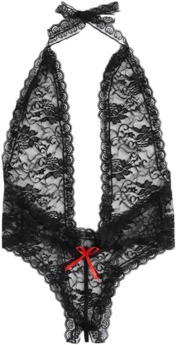 Dames Dames Erotische Lingerie Borduren Kanten Beha Verleiding Perspectief Ondergoed Strik Dames Sexy-Black_XL