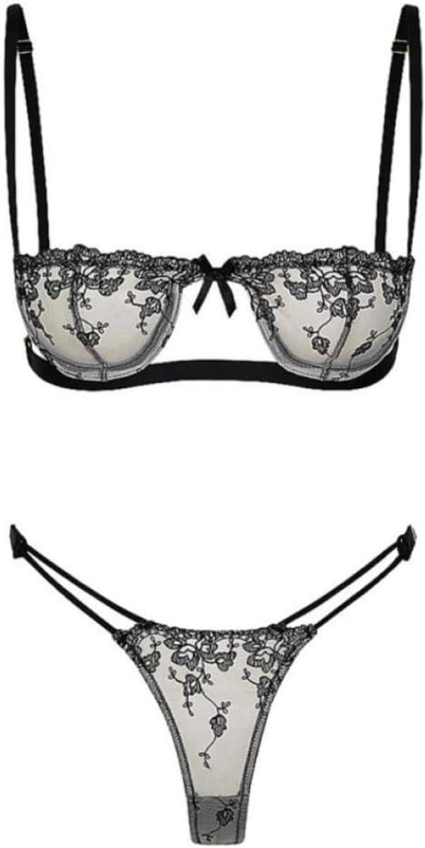 Lingeriesets dames Vrouwen Erotische Lingerie Transparante Kanten Beha String Nachtkleding Sexy Kostuum Porno Ondergoed Plus Size-Black_L