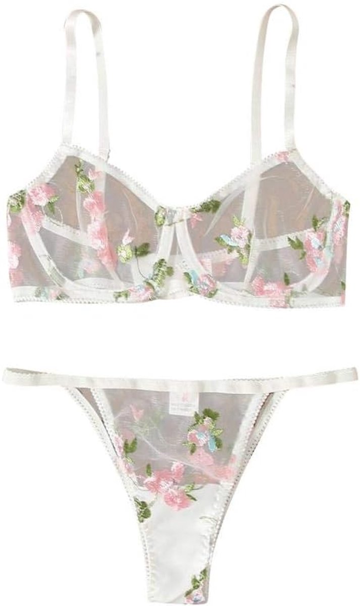 Kleding Vrouwen Sexy Ondergoed Beha Thong Transparant Kant Borduurwerk Kleding Set